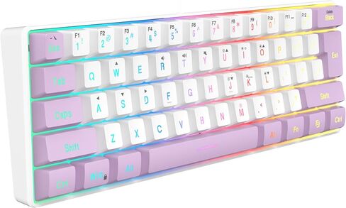SAMA Gaming Keyboard 60 Percent, 61 Keys RGB Backlit Wired Keyboard, Waterproof Mini Compact Gaming Keyboard for PC/Mac Gamer, Travel, Easy to Carry on Business Trip - White Purple in Saudi Arabia