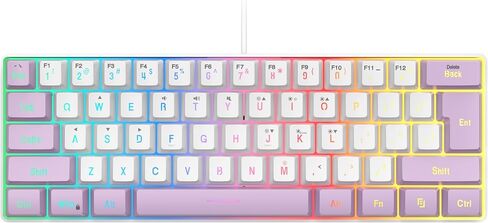 لوحة مفاتيح ألعاب SAMA 60 بالمائة، 61 مفتاحًا لوحة مفاتيح سلكية بإضاءة خلفية RGB، لوحة مفاتيح ألعاب صغيرة مقاومة للماء لألعاب الكمبيوتر/Mac، السفر، سهلة الحمل في رحلة العمل - أبيض أرجواني in Kuwait