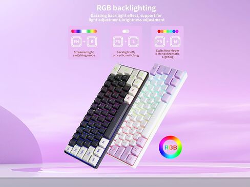 SAMA Gaming Keyboard 60 Percent, 61 Keys RGB Backlit Wired Keyboard, Waterproof Mini Compact Gaming Keyboard for PC/Mac Gamer, Travel, Easy to Carry on Business Trip - White Purple in Saudi Arabia