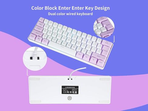 SAMA Gaming Keyboard 60 Percent, 61 Keys RGB Backlit Wired Keyboard, Waterproof Mini Compact Gaming Keyboard for PC/Mac Gamer, Travel, Easy to Carry on Business Trip - White Purple in Saudi Arabia