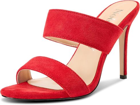 NobleOnly Womens Round Open Toe Heeled Sandals Two Strap Stiletto High Heel Sandals Backless Dress Slip-on Mules Sandals 3.9 Inches Heels in Saudi Arabia