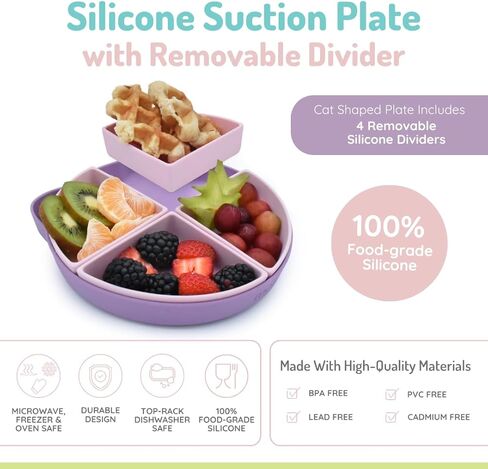 melii 100% Silicone Divided Suction Plate with Removable Dividers, for Baby + Toddlers – BPA Free, Dishwasher & Microwave Safe, Bear in Kuwait