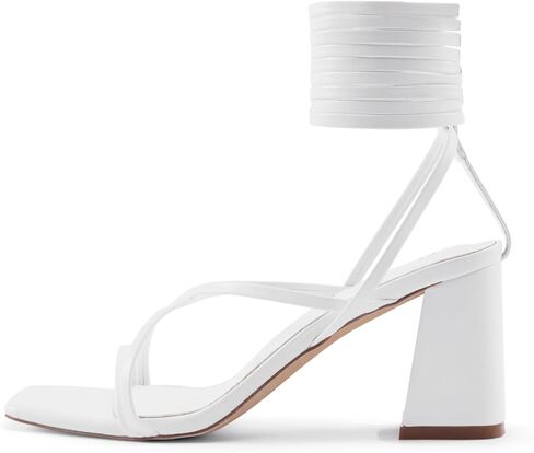صندل نسائي من Shoe'N Tale بكعب برباط وأربطة للكاحل وكعب مكتنز وكعب مربع مفتوح عند الأصابع (6.5، أبيض) in Kuwait
