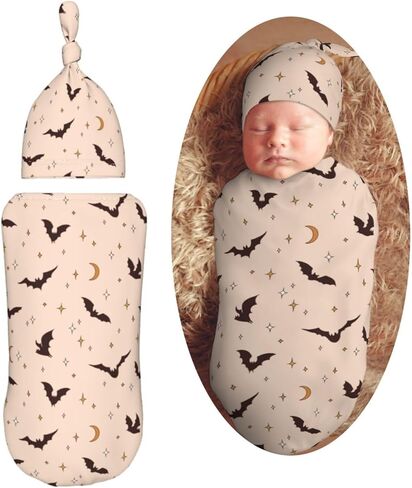 Halloween Bat Newborn Swaddle Blankets Hat Sets Soft Baby Receiving Blanket Swaddle Sack for Baby Shower Infant Boy Girl Gift in Kuwait