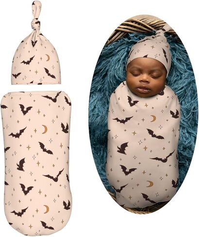 Halloween Bat Newborn Swaddle Blankets Hat Sets Soft Baby Receiving Blanket Swaddle Sack for Baby Shower Infant Boy Girl Gift in Kuwait