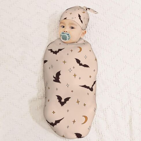 Halloween Bat Newborn Swaddle Blankets Hat Sets Soft Baby Receiving Blanket Swaddle Sack for Baby Shower Infant Boy Girl Gift in Kuwait