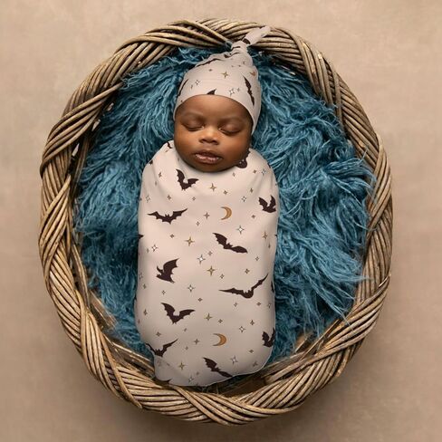 Halloween Bat Newborn Swaddle Blankets Hat Sets Soft Baby Receiving Blanket Swaddle Sack for Baby Shower Infant Boy Girl Gift in Kuwait