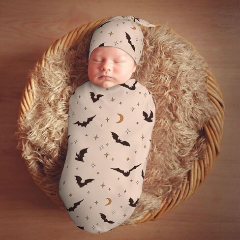 Halloween Bat Newborn Swaddle Blankets Hat Sets Soft Baby Receiving Blanket Swaddle Sack for Baby Shower Infant Boy Girl Gift in Kuwait