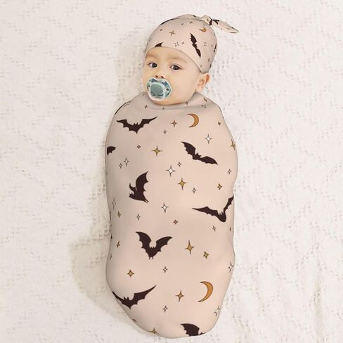 Halloween Bat Newborn Swaddle Blankets Hat Sets Soft Baby Receiving Blanket Swaddle Sack for Baby Shower Infant Boy Girl Gift in Kuwait