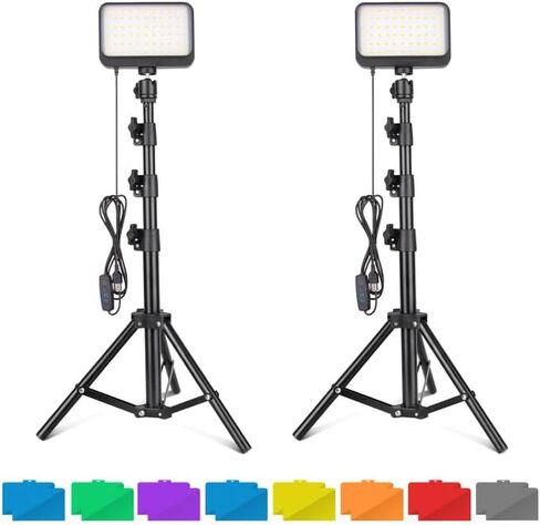 UBeesize LED Video Light Kit, 2Pcs Dimmable Continuous Portable Photography Lighting with Adjustable Tripod Stand & Color Filters for Tabletop/Low-Angle Shooting, for Zoom, Game Streaming, YouTube in Saudi Arabia