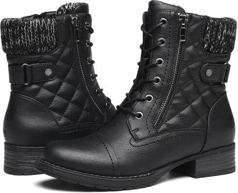 أحذية DECARSDZ النسائية الأنيقة للكاحل باللون الأسود برباط للدراجة النارية in Kuwait