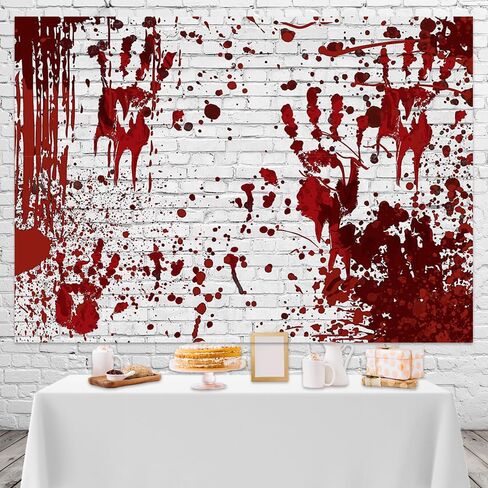 Mocsicka Halloween خلفية فظيعة مخيفة دموية جدار من الطوب خلفيات الصور المطبوعة يدويًا بقع الدم زينة الحفلات راية خلفية التصوير الفوتوغرافي (7 × 5 قدم) in Saudi Arabia