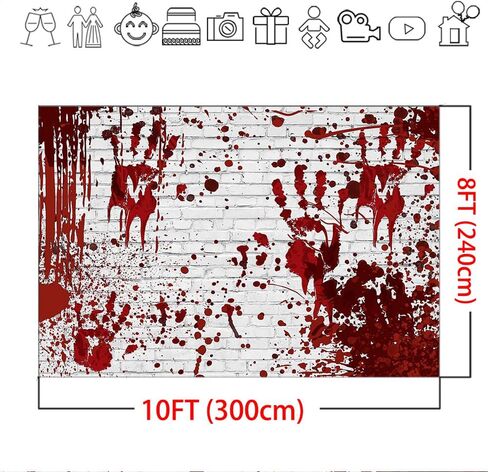 Mocsicka Halloween خلفية فظيعة مخيفة دموية جدار من الطوب خلفيات الصور المطبوعة يدويًا بقع الدم زينة الحفلات راية خلفية التصوير الفوتوغرافي (7 × 5 قدم) in Saudi Arabia