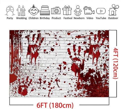 Mocsicka Halloween خلفية فظيعة مخيفة دموية جدار من الطوب خلفيات الصور المطبوعة يدويًا بقع الدم زينة الحفلات راية خلفية التصوير الفوتوغرافي (7 × 5 قدم) in Saudi Arabia