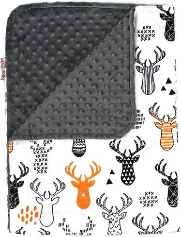 Top Tots Deluxe Baby Blanket - Deer Heads, Minky Dot, Orange in Saudi Arabia