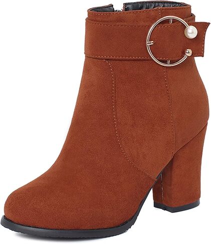 Women's Simple Chunky Heel Ankle Boots with Zipper in Saudi Arabia