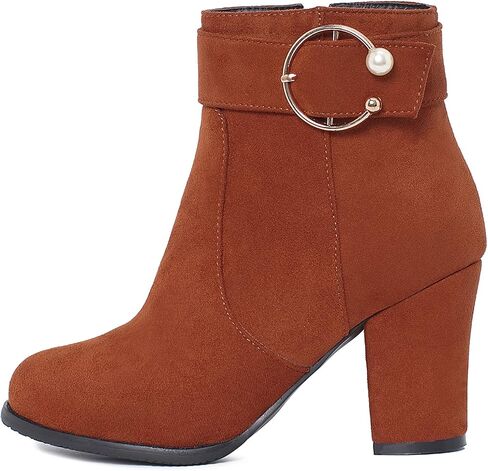 Women's Simple Chunky Heel Ankle Boots with Zipper in Saudi Arabia