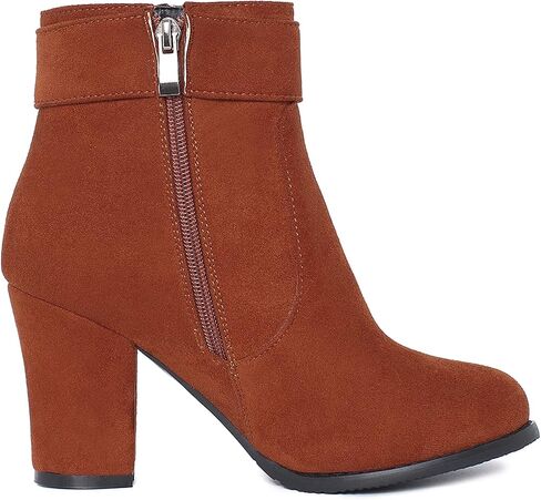 Women's Simple Chunky Heel Ankle Boots with Zipper in Saudi Arabia