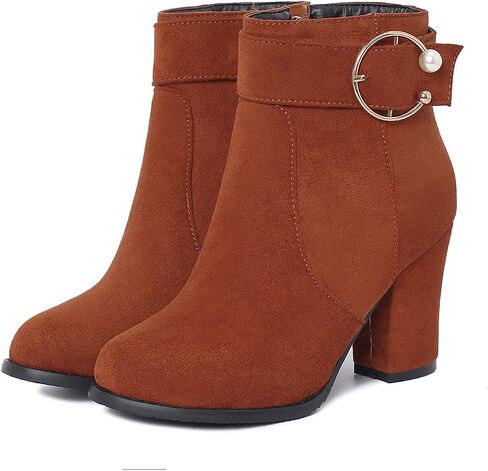 Women's Simple Chunky Heel Ankle Boots with Zipper in Saudi Arabia