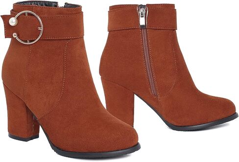 Women's Simple Chunky Heel Ankle Boots with Zipper in Saudi Arabia