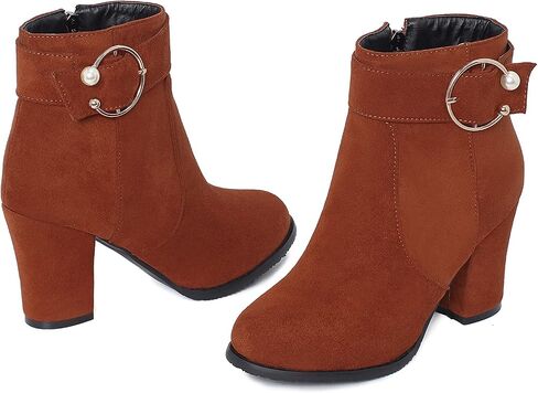 Women's Simple Chunky Heel Ankle Boots with Zipper in Saudi Arabia