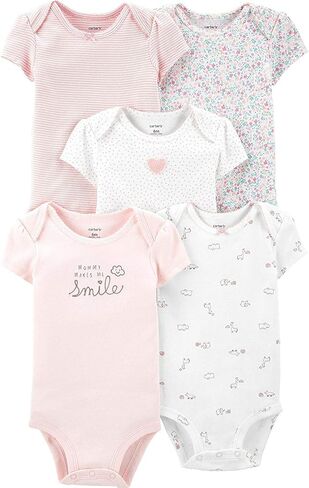 Carter's Baby Girls' 5 Pack Bodysuits, Pink/Ivory/Floral, Size 6 Months in Saudi Arabia
