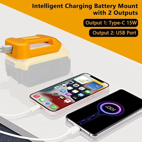 2 حزمة محول شاحن الهاتف لبطارية ديوالت 18 فولت 20 فولت مع منفذ شحن USB ونوع C، محول مصدر الطاقة حامل بطارية لديوالت (بدون بطارية) in Kuwait