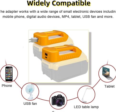 2 حزمة محول شاحن الهاتف لبطارية ديوالت 18 فولت 20 فولت مع منفذ شحن USB ونوع C، محول مصدر الطاقة حامل بطارية لديوالت (بدون بطارية) in Kuwait