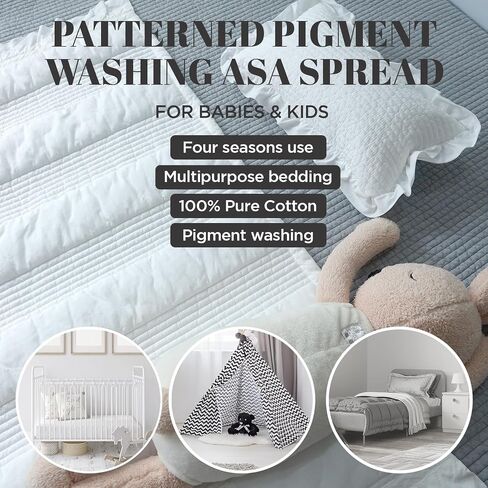 100% Cotton Baby & Toddler Patterned Bed Coverlet and Blanket 39.4"x 51.2"- Made in Korea - Multipurpose, High-Density 60TC, All-Season Use, Eco-Friendly, Skin Safe (White) in Saudi Arabia