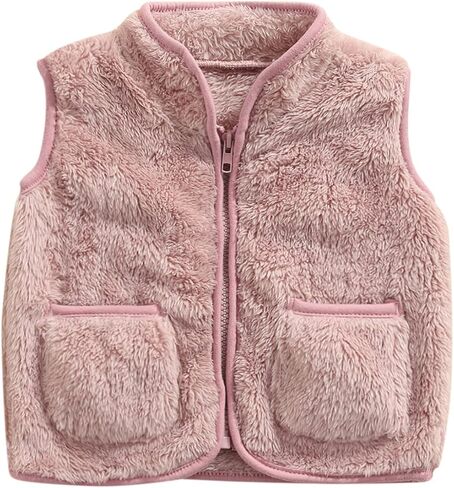 MBMSHEGH Toddler Baby Girl Boys Sleeveless Fleece Plush Vest Sherpa Waistcoat Plaid Zipper Outerwear with Pockets in Kuwait