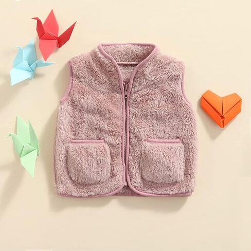 MBMSHEGH Toddler Baby Girl Boys Sleeveless Fleece Plush Vest Sherpa Waistcoat Plaid Zipper Outerwear with Pockets in Kuwait