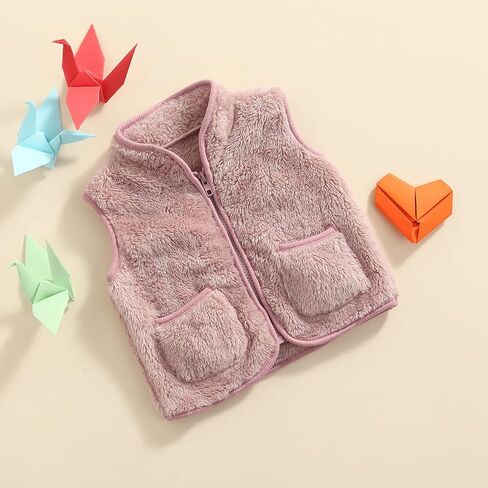 MBMSHEGH Toddler Baby Girl Boys Sleeveless Fleece Plush Vest Sherpa Waistcoat Plaid Zipper Outerwear with Pockets in Kuwait