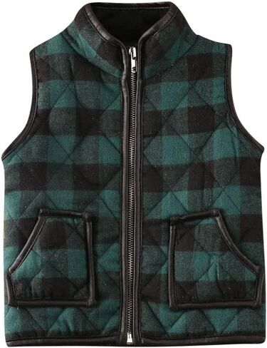MBMSHEGH Toddler Baby Girl Boys Sleeveless Fleece Plush Vest Sherpa Waistcoat Plaid Zipper Outerwear with Pockets in Kuwait