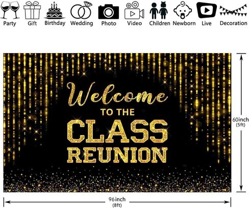 72x43inch Fabric Golden Welcome to The Class Reunion Backdrop 20th 30th 40th Reunion Photography Background School Party Decorations Photo Booth Banner in Saudi Arabia