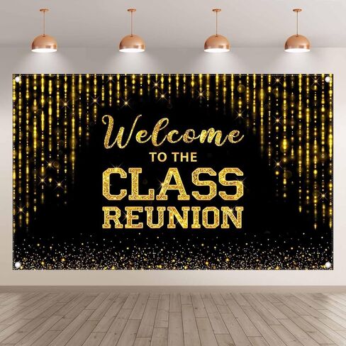 72x43inch Fabric Golden Welcome to The Class Reunion Backdrop 20th 30th 40th Reunion Photography Background School Party Decorations Photo Booth Banner in Saudi Arabia