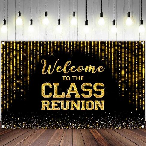 72x43inch Fabric Golden Welcome to The Class Reunion Backdrop 20th 30th 40th Reunion Photography Background School Party Decorations Photo Booth Banner in Saudi Arabia