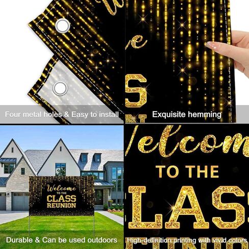 72x43inch Fabric Golden Welcome to The Class Reunion Backdrop 20th 30th 40th Reunion Photography Background School Party Decorations Photo Booth Banner in Saudi Arabia