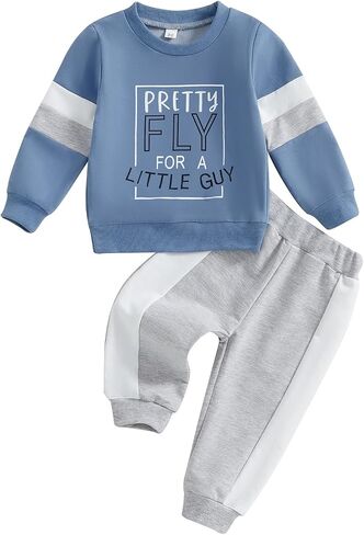 NZNDSHD Fall Toddler Baby Boy Clothes Stripe Long Sleeve Funny Letter Print Pullover Sweatshirt Jogger Pants Infant Set in Saudi Arabia