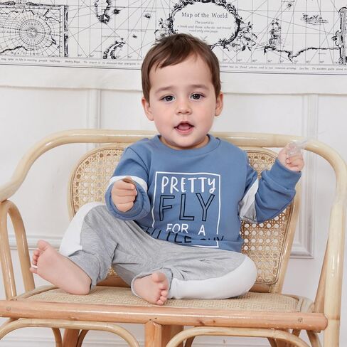 NZNDSHD Fall Toddler Baby Boy Clothes Stripe Long Sleeve Funny Letter Print Pullover Sweatshirt Jogger Pants Infant Set in Saudi Arabia