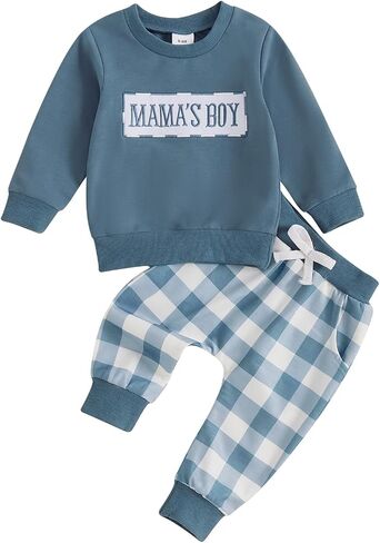 NZNDSHD Fall Toddler Baby Boy Clothes Stripe Long Sleeve Funny Letter Print Pullover Sweatshirt Jogger Pants Infant Set in Saudi Arabia
