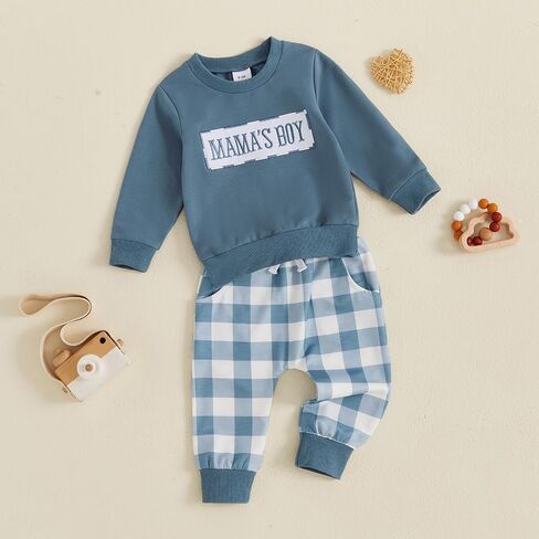NZNDSHD Fall Toddler Baby Boy Clothes Stripe Long Sleeve Funny Letter Print Pullover Sweatshirt Jogger Pants Infant Set in Saudi Arabia