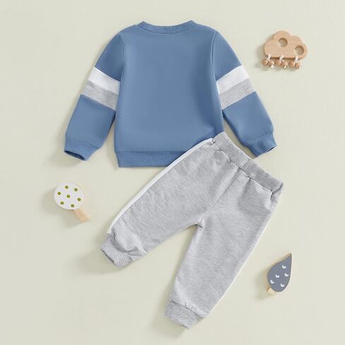 NZNDSHD Fall Toddler Baby Boy Clothes Stripe Long Sleeve Funny Letter Print Pullover Sweatshirt Jogger Pants Infant Set in Saudi Arabia
