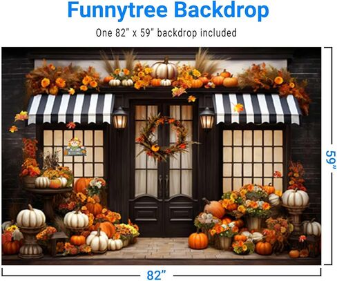 Funnytree 82 "× 59" الخريف اليقطين مخزن خلفية ريفي الخريف مزرعة الحصاد مهرجان الأزهار اليقطين عيد الشكر الطفل الزفاف دش حفلة عيد ميلاد زينة راية صور بوث الدعائم الخلفية in Kuwait