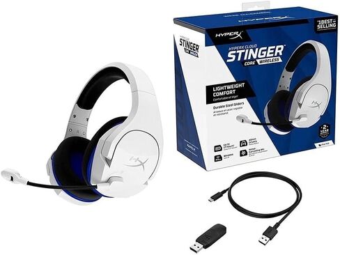 HyperX Cloud Stinger Core - سماعة رأس لاسلكية للألعاب، لأجهزة PS4، وPS5، والكمبيوتر الشخصي، وخفيفة الوزن، ومزلقات فولاذية متينة، وميكروفون لإلغاء الضوضاء - أبيض (متجدد) in Saudi Arabia