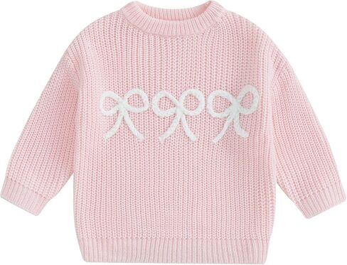VISGOGO Toddler Baby Girl Sweater Bow Embroidery Warm Knitted Long Sleeves Pullover Infant Knitwear for Toddler in Saudi Arabia