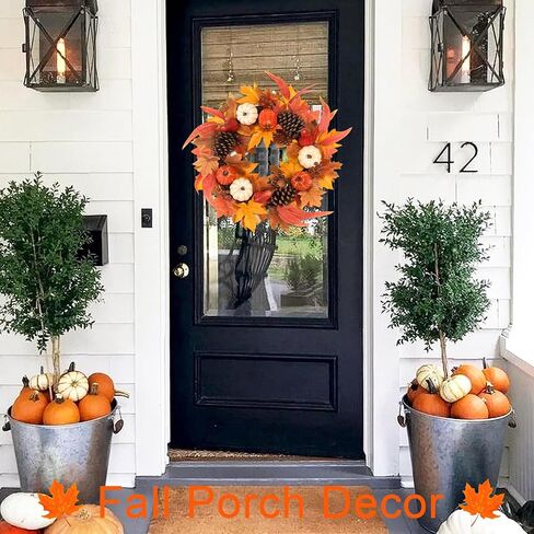 Fall Wreaths for Front Door, hogardeck 20" Fall Wreath with Pumpkins, Berries, Sunflowers, Artificial Maple Leaves & Pine Cones, Autumn Fall Decorations for Home, Window, Wall, Thanksgiving Decor in Saudi Arabia
