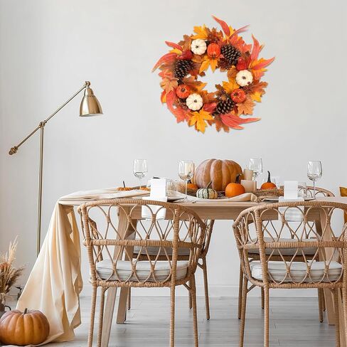 Fall Wreaths for Front Door, hogardeck 20" Fall Wreath with Pumpkins, Berries, Sunflowers, Artificial Maple Leaves & Pine Cones, Autumn Fall Decorations for Home, Window, Wall, Thanksgiving Decor in Saudi Arabia