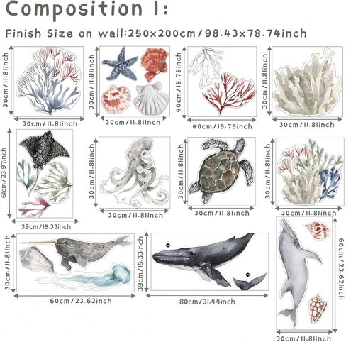 Large Fish Wall Decals Peel and Stick, Watercolor Nursery Ocean Animals Wall Stickers, Under The Sea Wall Decal Stickers for Kids Room Bedroom Playroom Room Decor, Ocean Animals Set 1 in Kuwait