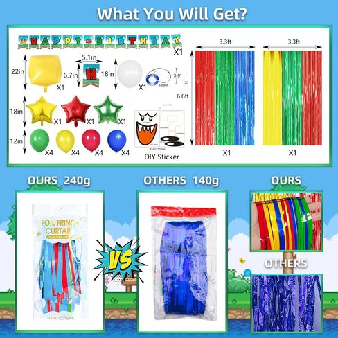 Super Bros Birthday Party Decoration, 2 Pack Red Green Blue Yellow 3.3 x 6.6ft Foil Fringe Curtains Tinsel Photo Booth Props Streamers Backdrop for Video Game Mario Theme Birthday Party Supplies in Saudi Arabia