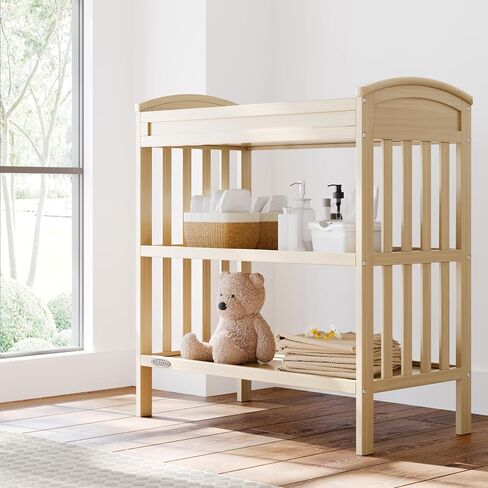 Graco Benton Changing Table with Water-Resistant Changing Pad, Driftwood | GREENGUARD Gold Certified, Includes Diaper Change Pad with Safety Strap, 2 Open Storage Shelves for Organizing in Saudi Arabia